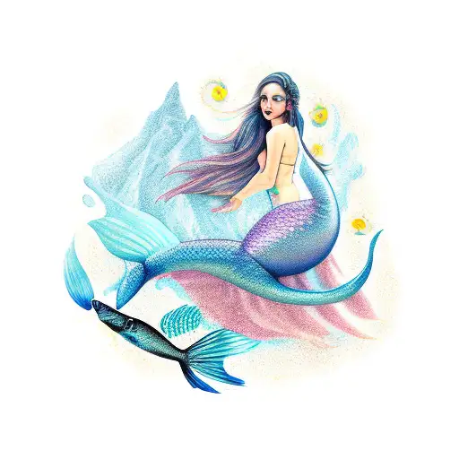 Mermaid With Waterfall And Pisces