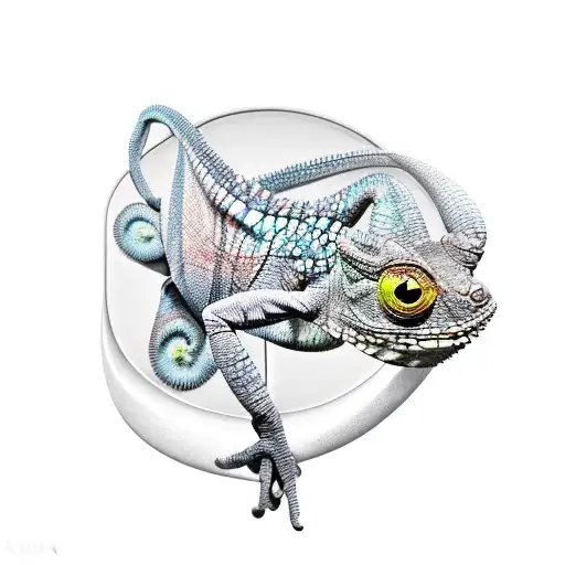 A Chameleon On A Brunch With A Glitch In Black And White