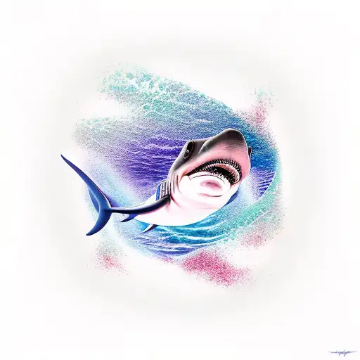 Abstract Waves With A Hammerhead Shark Silhouette Swimming Through