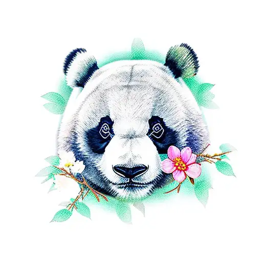 A Panda Bear Peacefully Resting Under A Cherry Blossom Tree