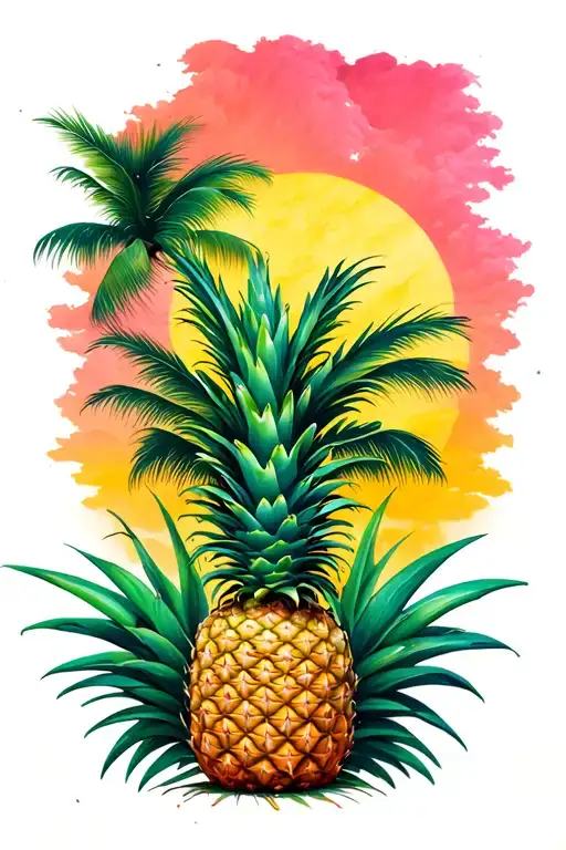 Pineapple And Palm Tree Growing