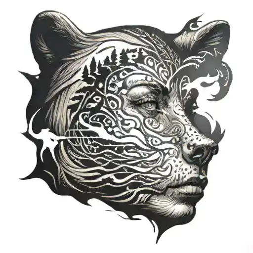 Woman's Face With Bear Shadow