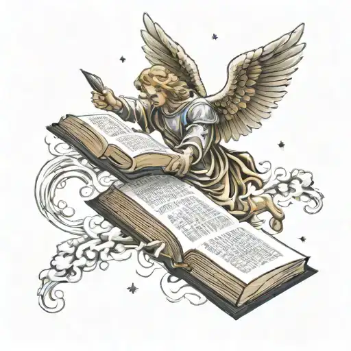 Renaissance Angel Reaching For A Book That Has The Universe On The Front