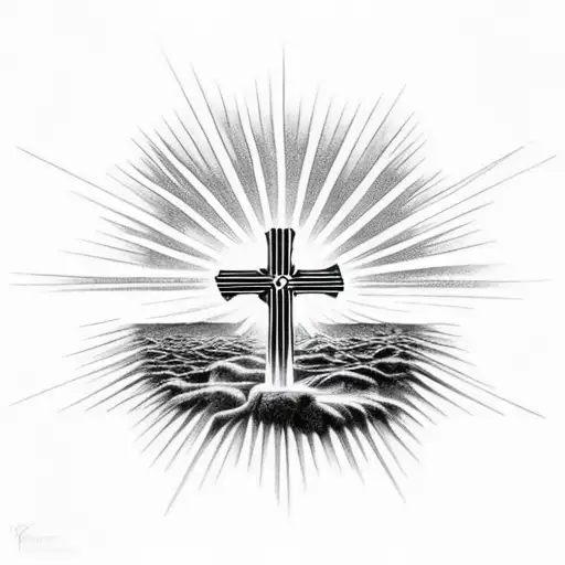 Three Crosses With The Sun In The Background And Rays Coming Forward