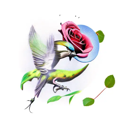 Flying Sparrow With A Rose