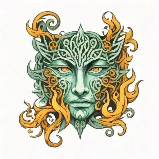 Celtic Anime Style Water Flames Face Decal