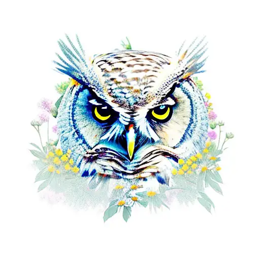 Owl With Wild Flowers