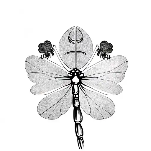 Dragonfly And Lucky 4 Leaf Clover