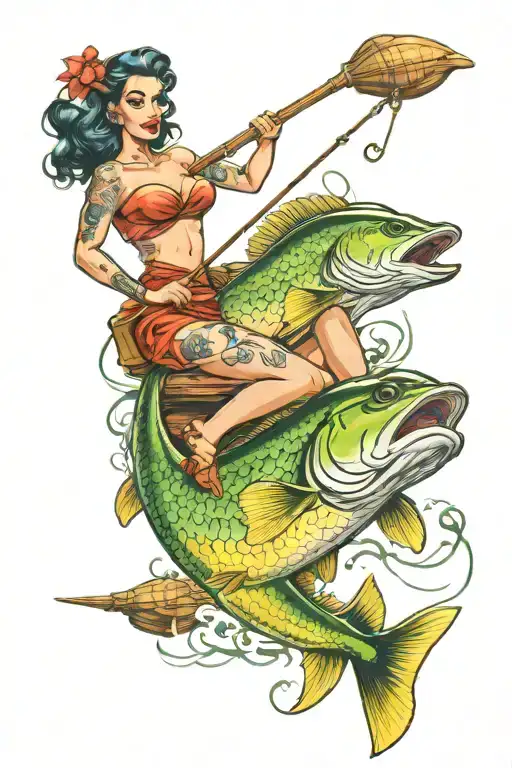 Pin Up Girl Riding A Mahi Hooked On Fishing