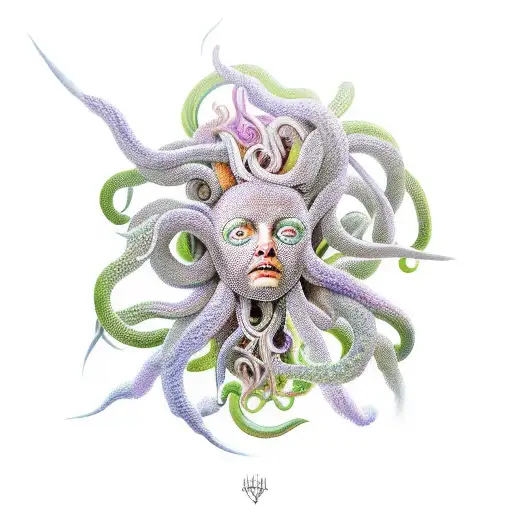 A Modern Interpretation Of Medusa Intertwined With Spider Lillies