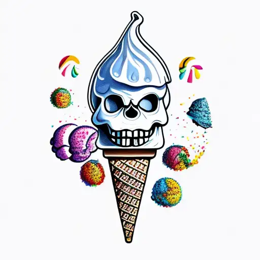Ice Cream Cone With A Melting Skull Instead Of Ice Cream