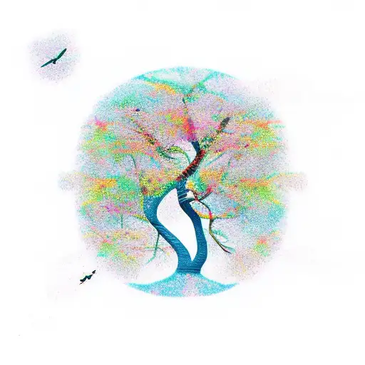 Tree Of Life With Flying Birds