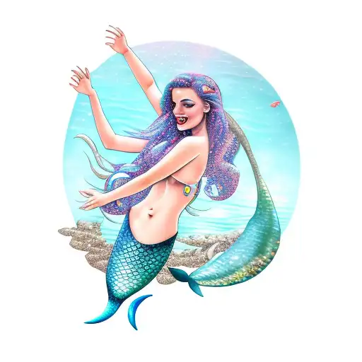 Mermaid With Waterfall And Pisces