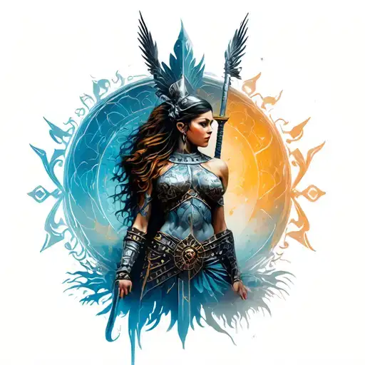 Female Warrior In Equanimity Symbol
