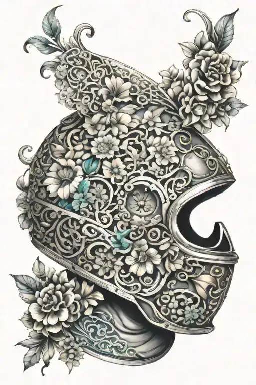 Helmet Adorned With Intricate Floral Patterns