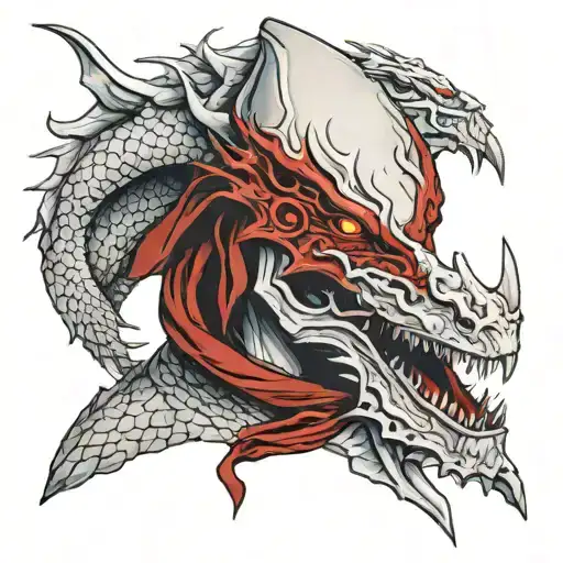 Hooded Warriorwith Red Eyes White Dragon