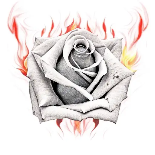 Red Rose With Stem On Fire