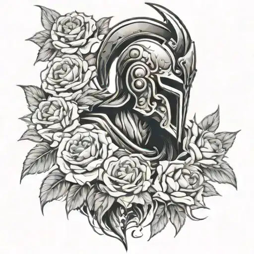 Dark Spartan Surrounded With Roses Growing