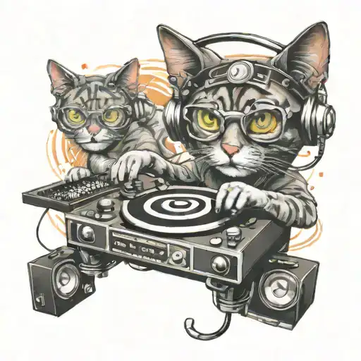 Whimisical Cat Dj Spinning On A Night Club