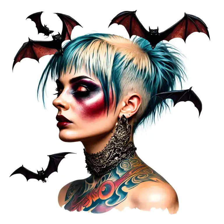 Punk Woman With Gang Of Bats