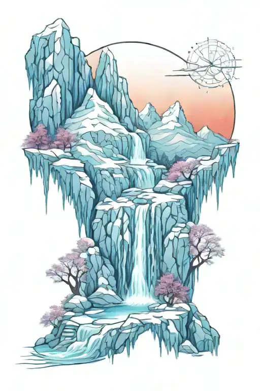 Frozen Mountain With Frozen Waterfall