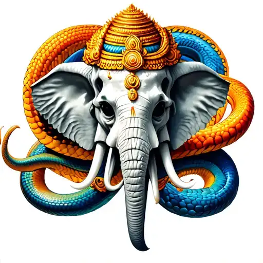 Lord Shiva 5 Head Snake With Elephant Skull Surrounded
