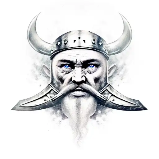 Viking Face With Swords As Background