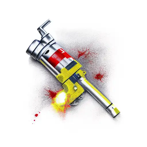 Automotive Spray Paint Gun With Large Hopper With Ruby Red Coming Out Of It