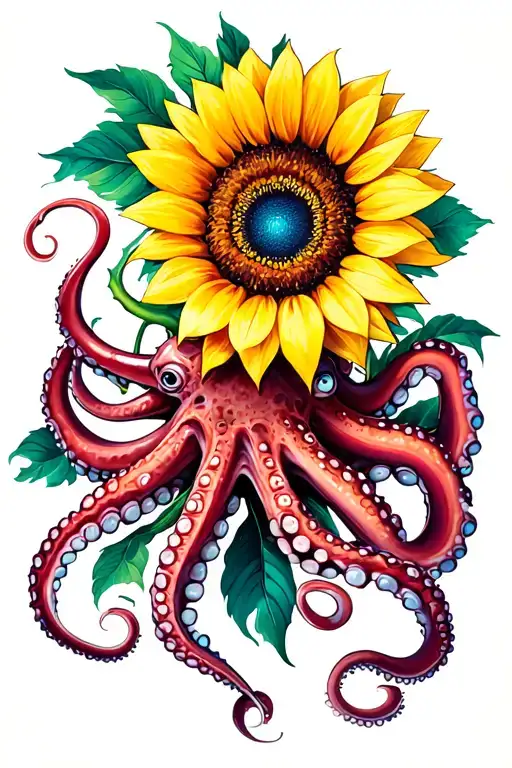 Pacific Octopus Holding A Sunflower