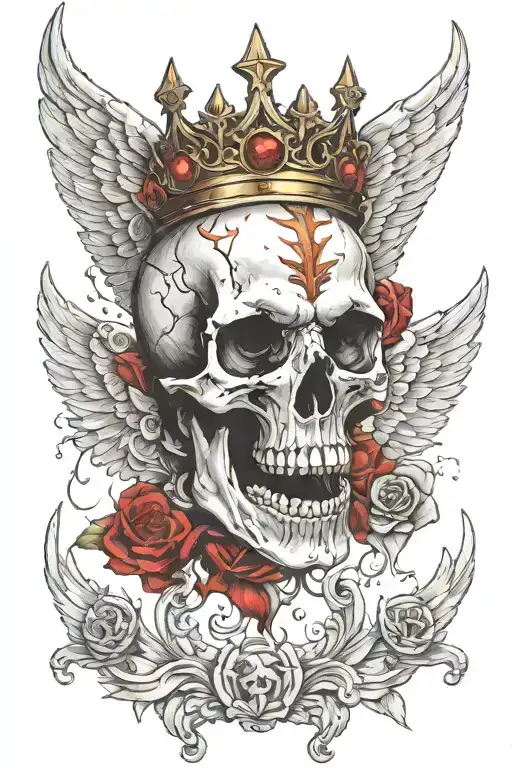 Devil Skull Wearing Bleeding Crown Surrounded By Angel Wings