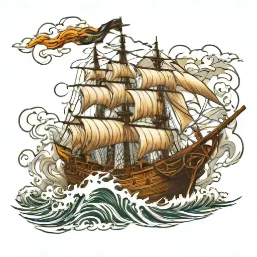 Old Pirate Ship Sailing Through Stormy Seas