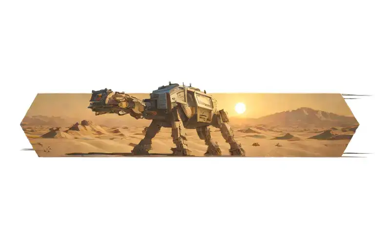 Mech Walking In Desert Landscape