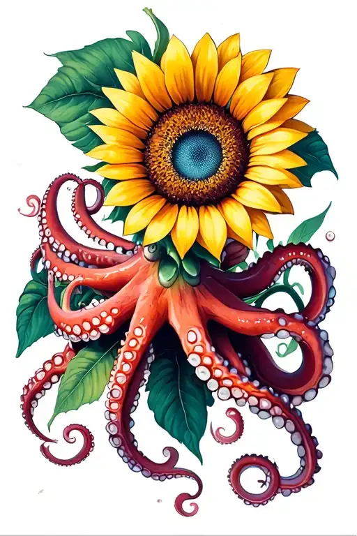 Pacific Octopus Holding A Sunflower
