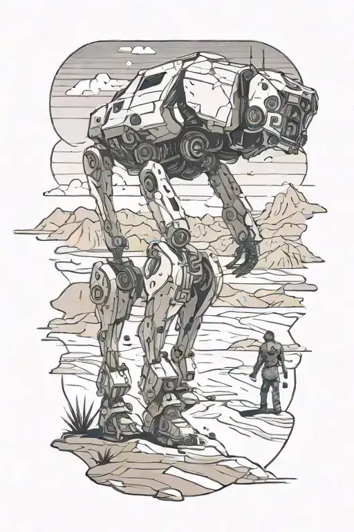 Wounded Human Like Mech Walking In Desert Landscape