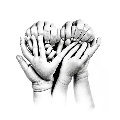 Hands Of Three Children With Heart And Dumbbells