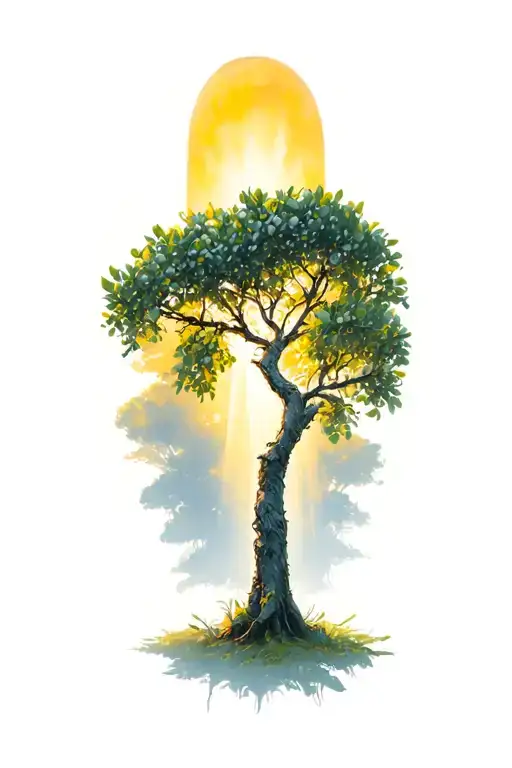 Olive Tree Glowing Light Behind The Tree