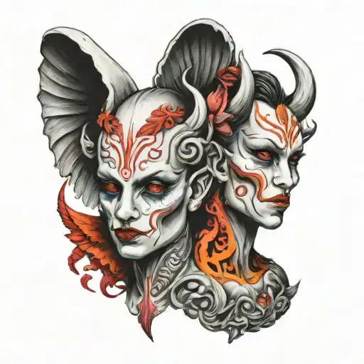 Siamese Twin Head Angel And Demon