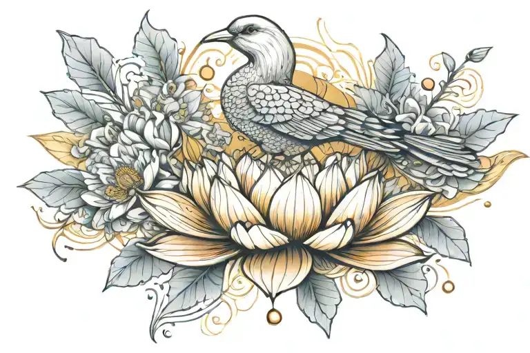 Create A Tattoo With A Bird A Lotus And Gold