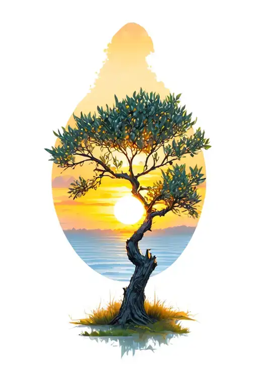 Olive Tree Glowing Sunset Background