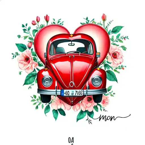 Classic Heart Mom Tattoo With A Vw Beetle For The 'O'
