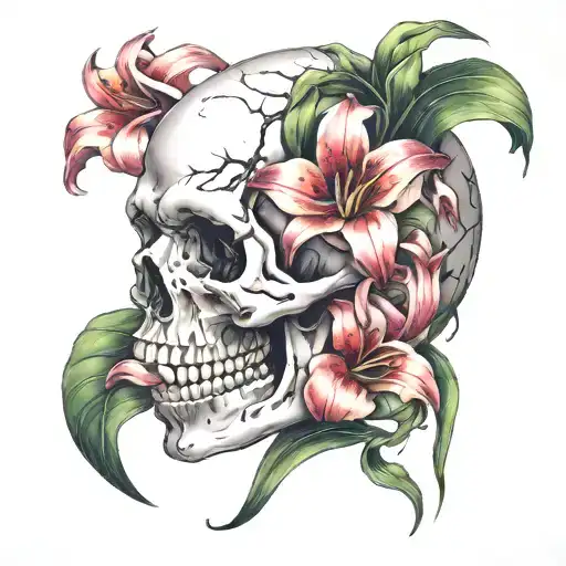 Broken Skull With Lilys