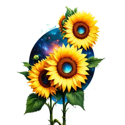 Hallucinogenic Sunflowers Wirh A Deep Space Theme