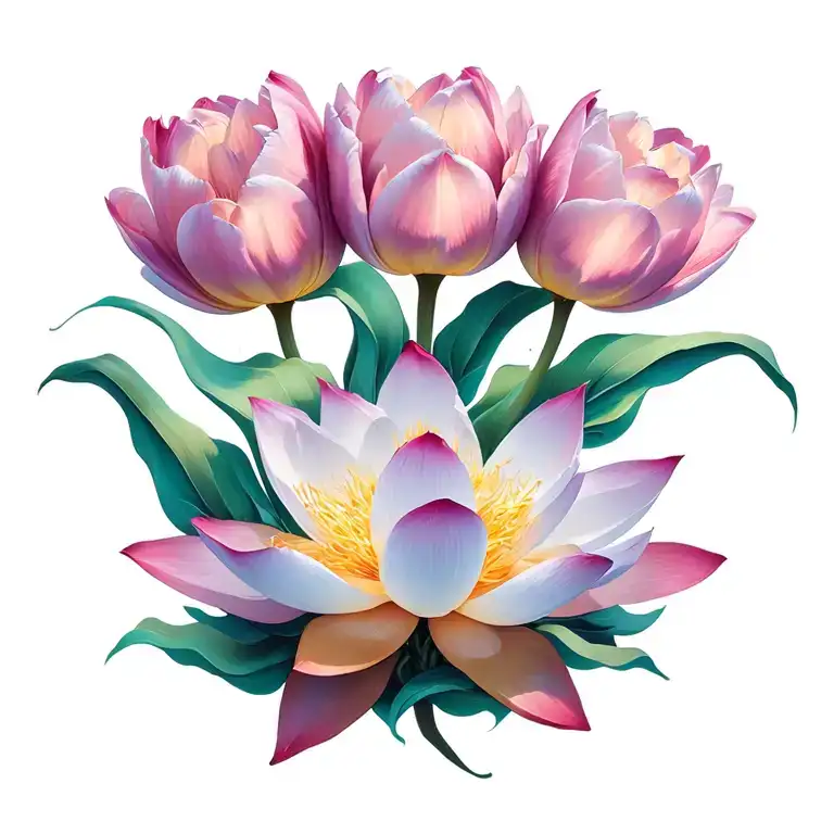 Celestial Tulips And Lotus Flower