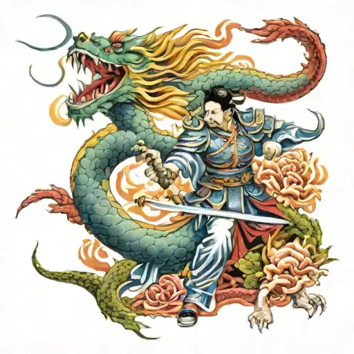Chinese Warrior Slaying Dragon