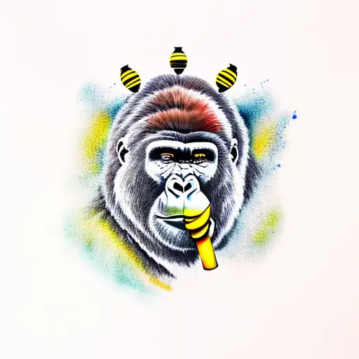 Gorilla With A Bee Drinking Wine