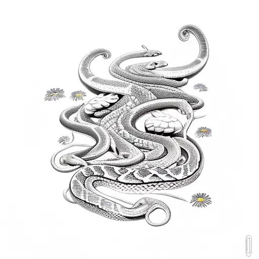 Snakes With Daisies And Ocean Waves