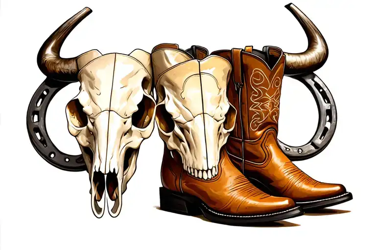 Horseshoe Bull Skull Cowboy Boots