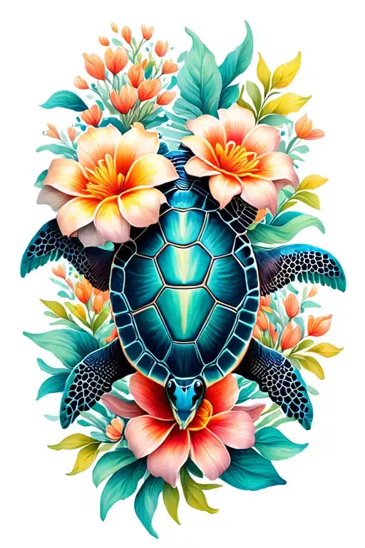 Sea Turtle Flowers Designing Shell Pattern