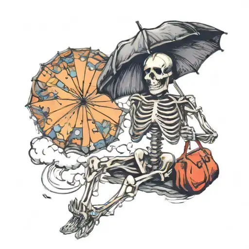Skeleton Holding Umbrella For Human