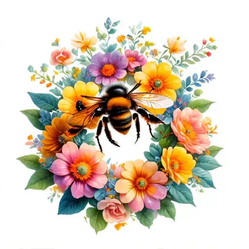 Bees With A Ring Of Flowers Wrapped